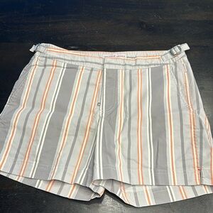 Men’s Orlebar Brown Orange & Gray Striped Setter Swim Shorts Size 31